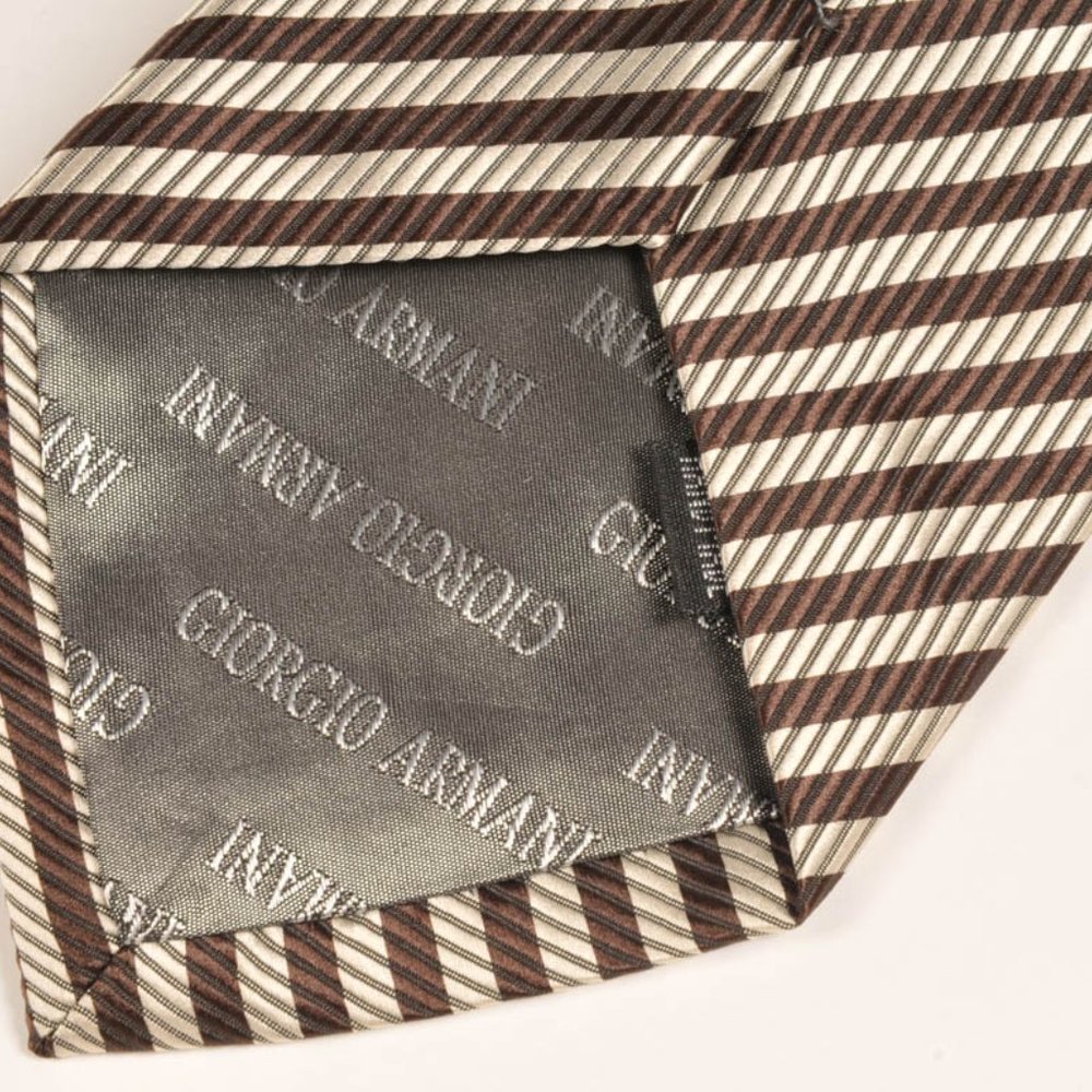 Armani Designer diagonal striped gold and brown Tie hand made in italy {Mint} - Picture 5 of 7